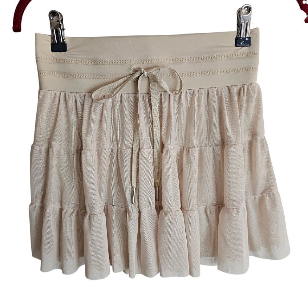 Cresay Cream Pleated High Waist Romantic Balletcore Ruffle Mini Skort Pockets